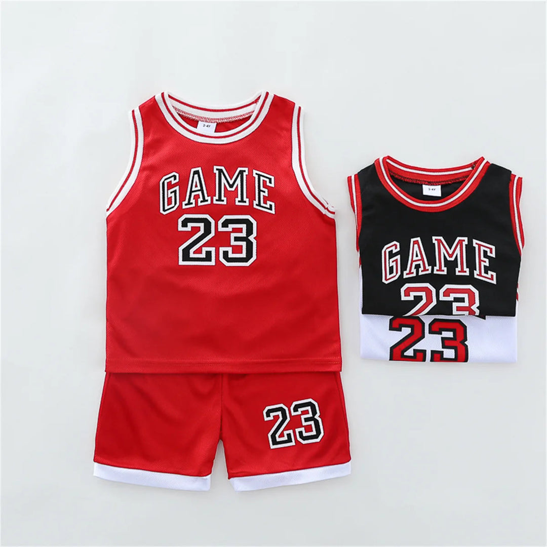 2PCS Children's Summer Fashion Tank Top Basketball Suit Baby Sleeveless Shorts Sports Set Beauty hair & fashionfj
