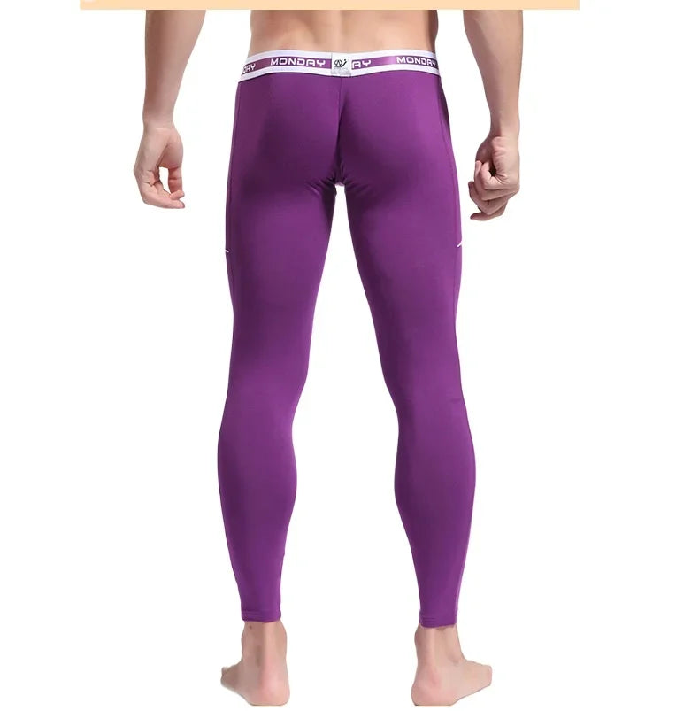 Autumn/Winter Warm Long Pants Men's Thermal Underwear Bottoms Thin Breathable Soft Slim Fit Elasticity Bulge Pouch Legging Basic
