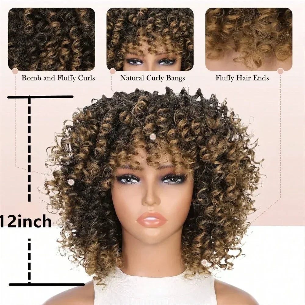 Fashion Afro Explosive Head Jerry Curly Synthetic Short Curly Wig For Women Spring Curly Heat Resistant Fiber Wig Daily Use