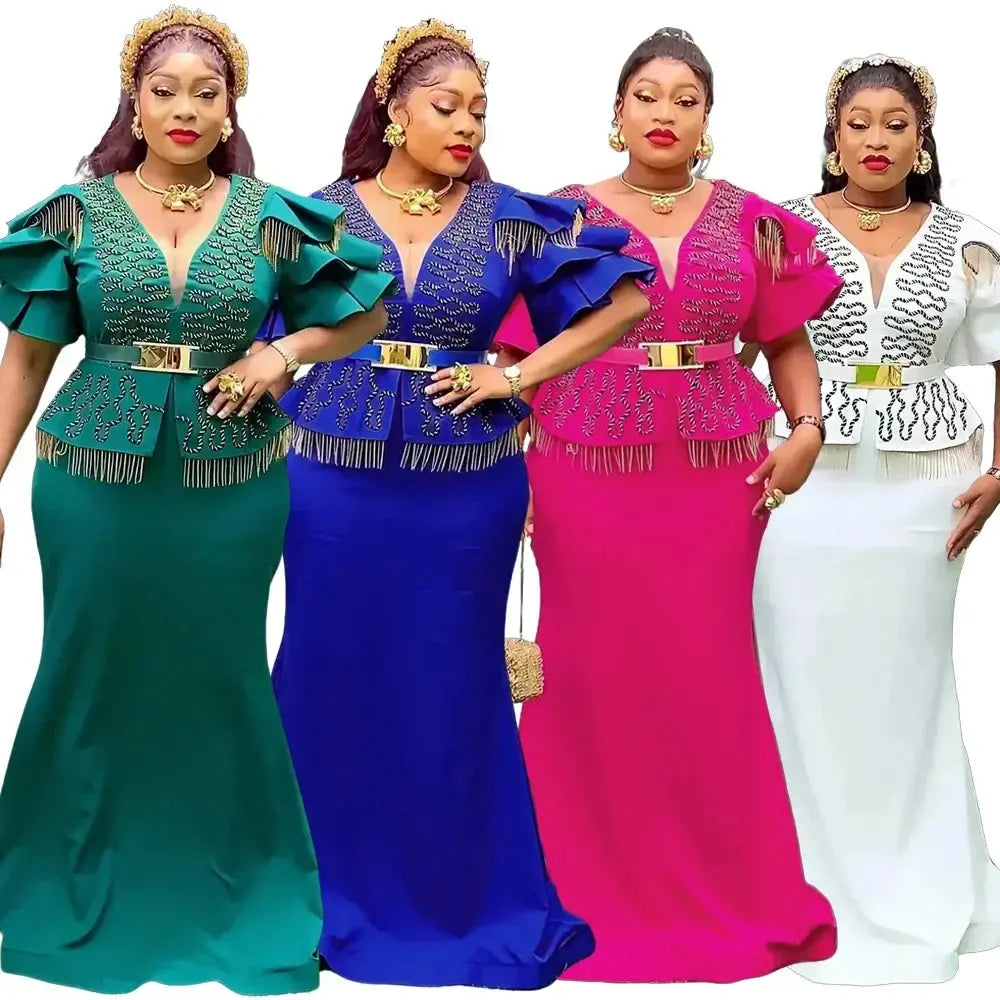 African Party Dresses for Women 2024 Plus Size Fashion Dashiki Ankara Wedding Evening Gown Elegant Turkey Muslim Maxi Dress Beauty hair & fashionfj