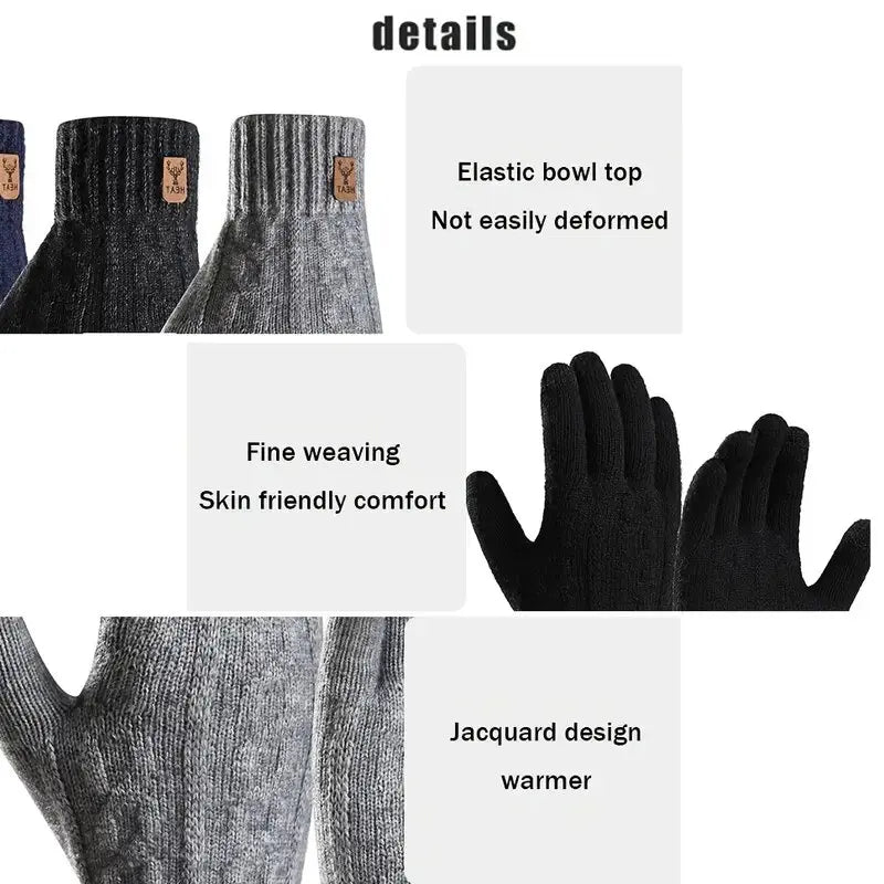 Winter Knitted Wool Warm Gloves for Men's and Women's Touch Screen Thickened Full Finger Gloves Outdoor Cycling Skiing Gloves