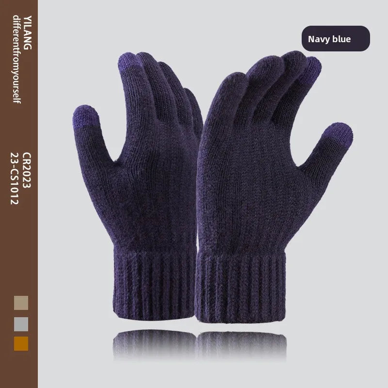 Hot-selling New Men's Warm Fleece Thick Knitted Gloves Autumn and Winter Outdoor Riding Cold-proof Warm Knitted Gloves