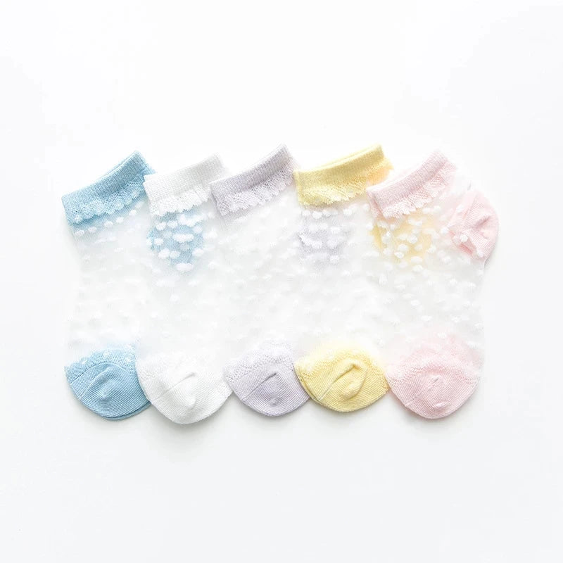 5 Pairs/Lot Girls Socks Summer Breathable Children Short Ankle Socks For 1-12 Years Kids Soft Cotton Lace Princess Mesh Socks