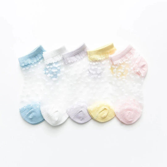 5 Pairs/Lot Girls Socks Summer Breathable Children Short Ankle Socks For 1-12 Years Kids Soft Cotton Lace Princess Mesh Socks