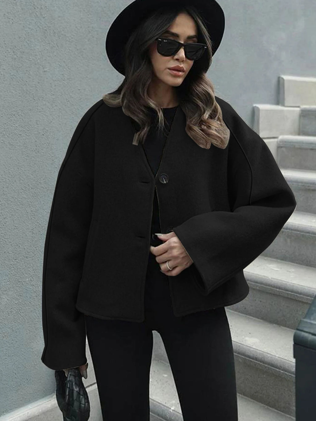 Autumn Winter New Women's Coat Top Streetwear Fashion Button Long Sleeves Coat Solid Sexy V-Neck Casual Slim Versatile Clothing