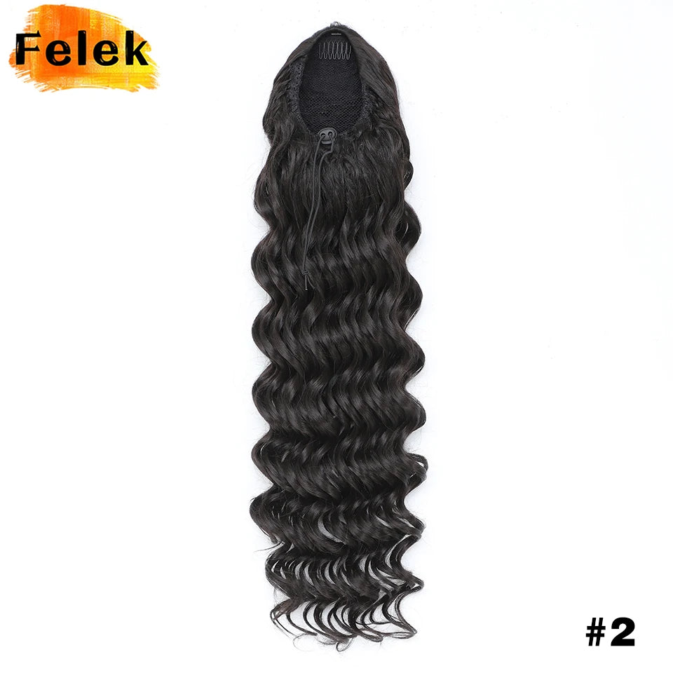 24 Inch Ponytail Extension Synthetic Long Curly Wavy Drawstring Pony Tail Hair Extension For Black Women Daily Party Use African
