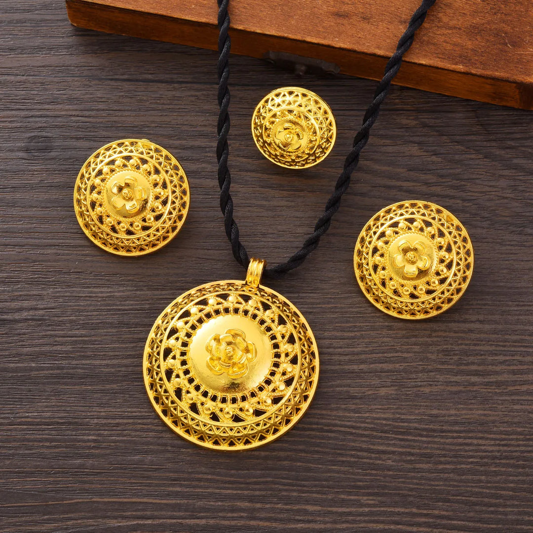 Golden Color Ethiopian Jewelry set Hollow bowl shaped 3-Piece Sets African Eritrean Wedding Engagement Gifts #211