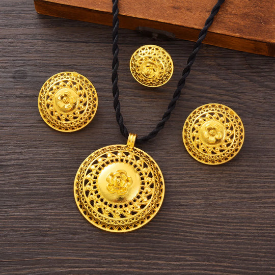 Golden Color Ethiopian Jewelry set Hollow bowl shaped 3-Piece Sets African Eritrean Wedding Engagement Gifts #211