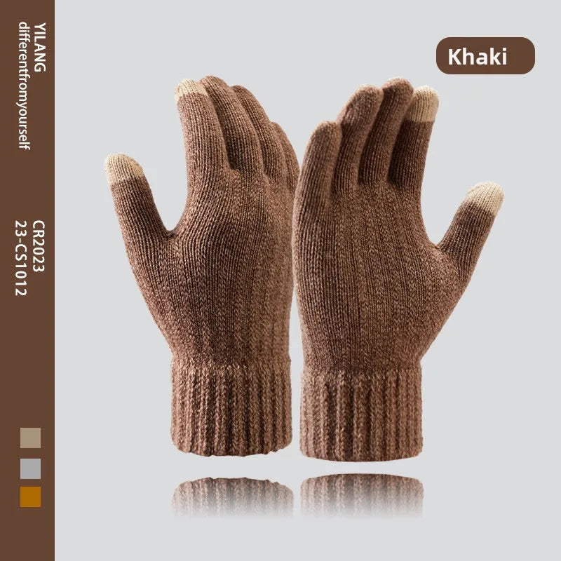 Hot-selling New Men's Warm Fleece Thick Knitted Gloves Autumn and Winter Outdoor Riding Cold-proof Warm Knitted Gloves