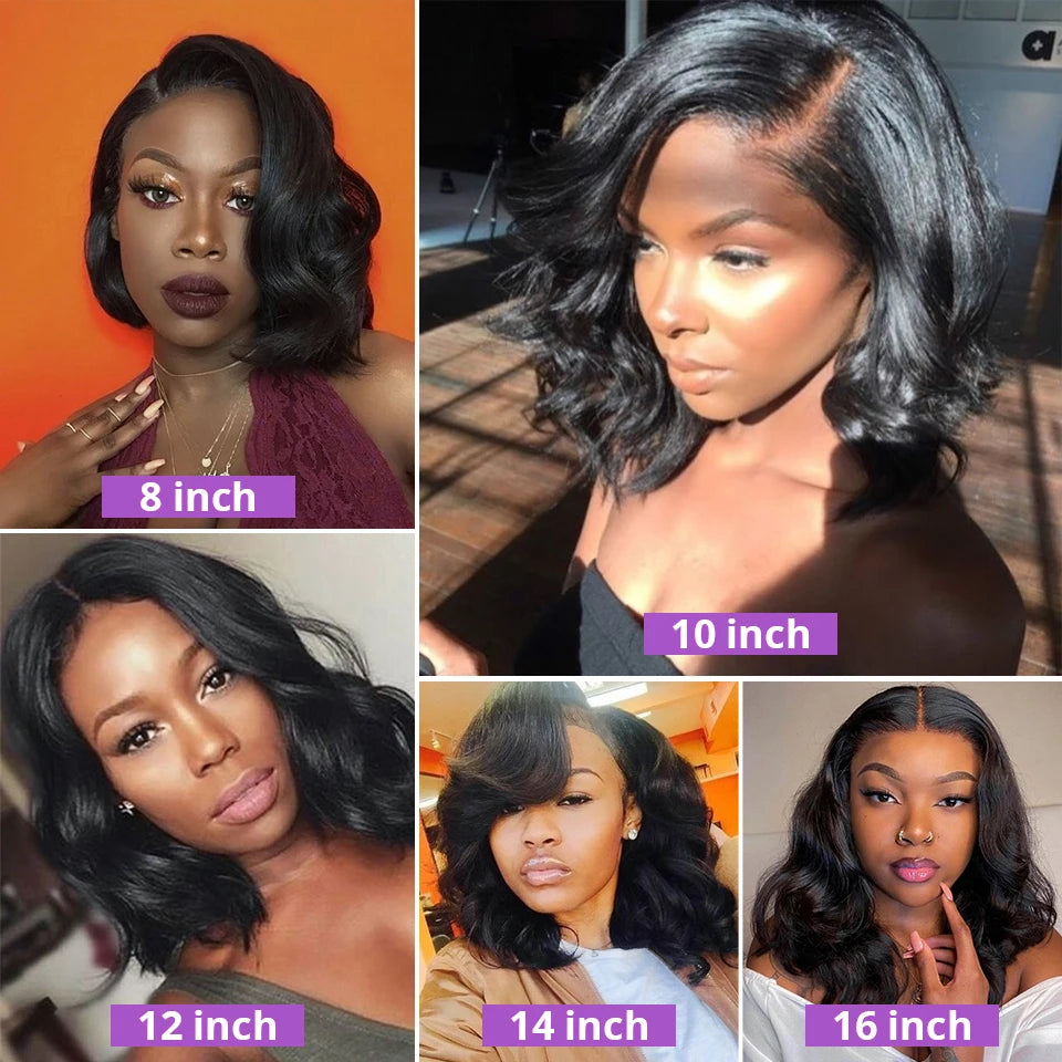 Brazilian Hair 13x4 Transparent Lace Frontal Body Wave Bob Wig 100% Virgin Human Hair Wig 4x4 Lace Closure Bob Wig Natural Color