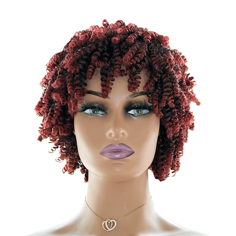 Short Kinky Curly Afro Synthetic Hair Wig for Black Women with Bangs Natural Cosplay