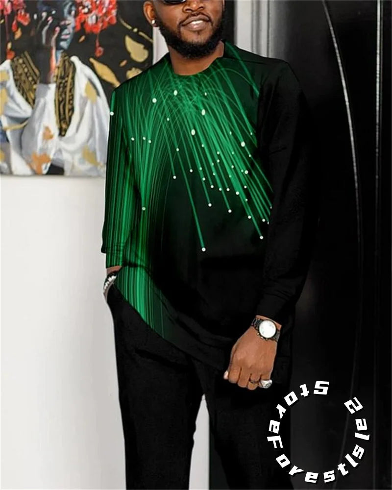 Men Tracskuit Set 2-piece Striped 3D Printed Casual Walking Suit Fashion Streetwear Long Sleeve T-Shirt Trousers Outfits Beauty hair & fashionfj