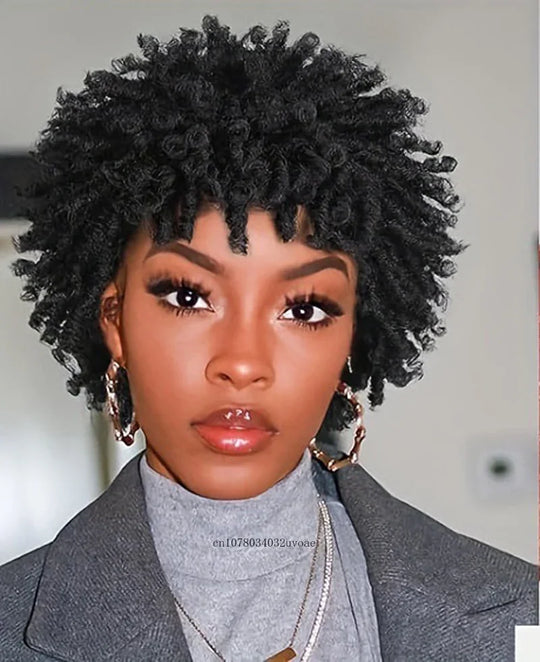Synthetic Braided Wigs for Women Locs Crochet Twist Hair Short Afro Wig Ladies Dreadlock Wig Black Daily Curly Cool Girl Bouncy