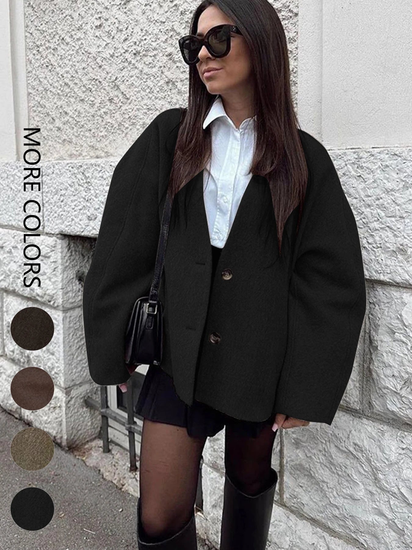 Autumn Winter New Women's Coat Top Streetwear Fashion Button Long Sleeves Coat Solid Sexy V-Neck Casual Slim Versatile Clothing
