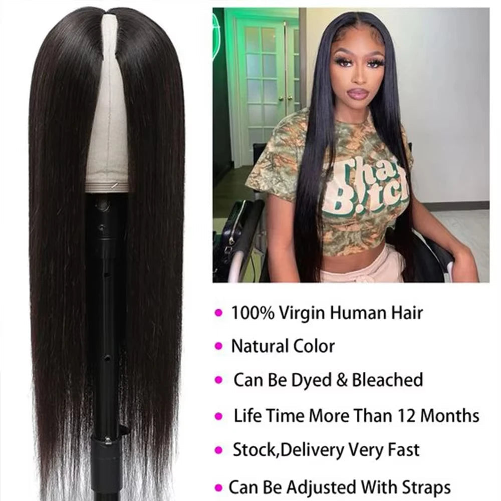 30 Inch Bone Straight Wig V Part Human Hair Wigs For Women 100% Human Hair No Glue No Sew In Clip In Half Wig Read To Wear Go Beauty hair & fashionfj
