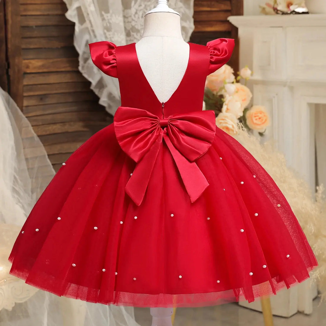 Toddler Girl Red Christmas Princess Dress Cute Baby Girl 1st Birthday Party Tutu Gown Newborn Backless Bow Beading Xmas Costume Beauty hair & fashionfj