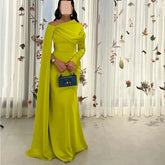 Yellow Long Sleeves Bespoke Occasion Gown Evening Dresses Prom Pastrol Unisex Jersey Retro Dubai Saudi Arabic Customized Beauty hair & fashionfj