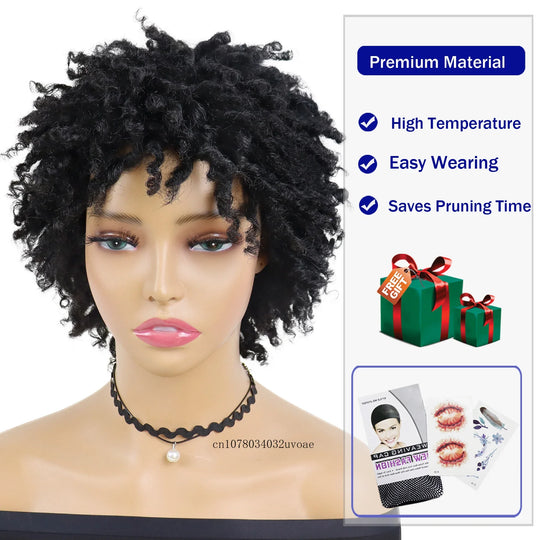 Synthetic Braided Wigs for Women Locs Crochet Twist Hair Short Afro Wig Ladies Dreadlock Wig Black Daily Curly Cool Girl Bouncy