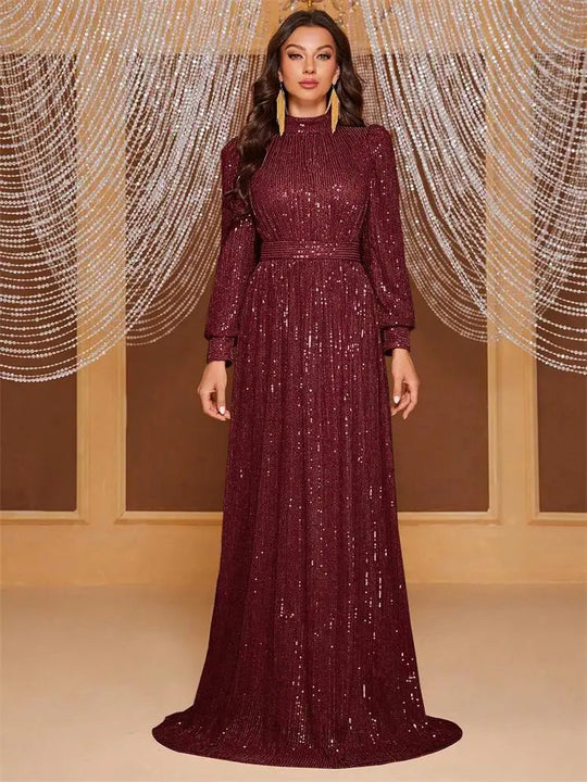 DEERVEADO Evening Dresses Woman Elegant A Line High Neck Full Sleeves Formal Occasion Party Dresses Evening Gowns Beauty hair & fashionfj