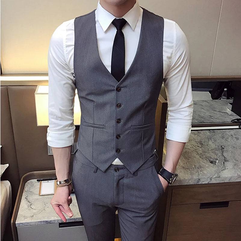 Fashion Single Breasted Suit Vests for Men Grey Black High-end Male Waistcoat Slim Fit Formal Business Casual Vest Plus Size 7XL Beauty hair & fashionfj