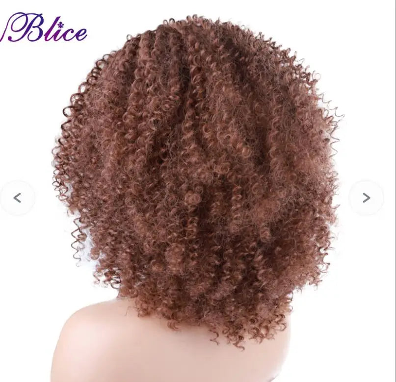 Blice Afro Kinky Curly Wigs With Bangs Short Hair Wig For Black Women Glueless Synthetic Cosplay Wig 18 Inch