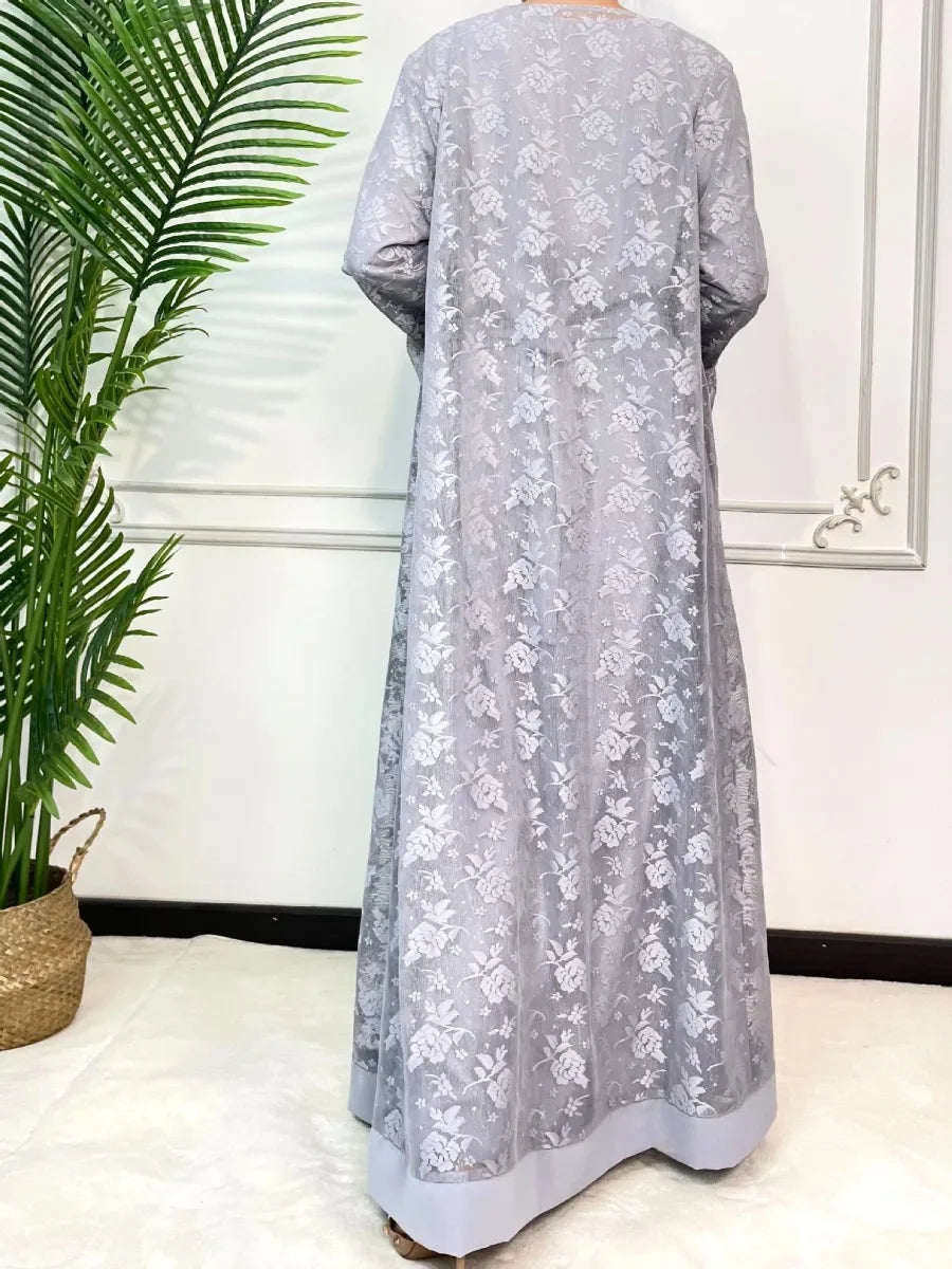 Ramadan Eid Prayer Lace Abaya 2 Piece Set Inner Dress Women Flare Sleeve Long Abayas Kaftan Djellaba Dubai Party Vestidos 2024 Beauty hair & fashionfj
