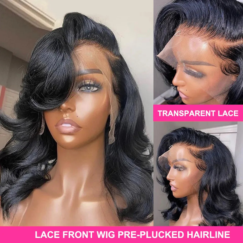 Brazilian Hair 13x4 Transparent Lace Frontal Body Wave Bob Wig 100% Virgin Human Hair Wig 4x4 Lace Closure Bob Wig Natural Color