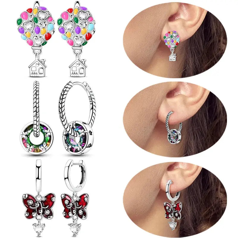 New 925 Sterling Silver Hoop Earrings Butterfly Hot Air Balloon Studs Drop Earring For Women Fashion Birthday Party Jewelry Gift Beauty hair & fashionfj