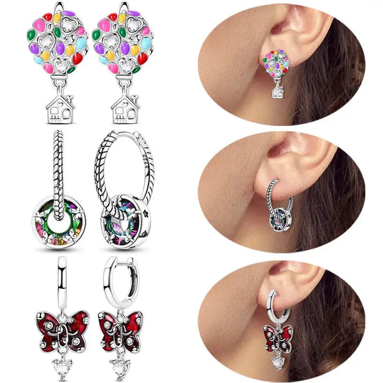 New 925 Sterling Silver Hoop Earrings Butterfly Hot Air Balloon Studs Drop Earring For Women Fashion Birthday Party Jewelry Gift Beauty hair & fashionfj