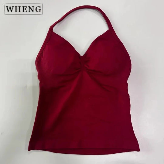 Women's Yoga Vest  Top with Bare Back and Long Straps  Backless Bra for Training  T-shirt for Running and Yoga