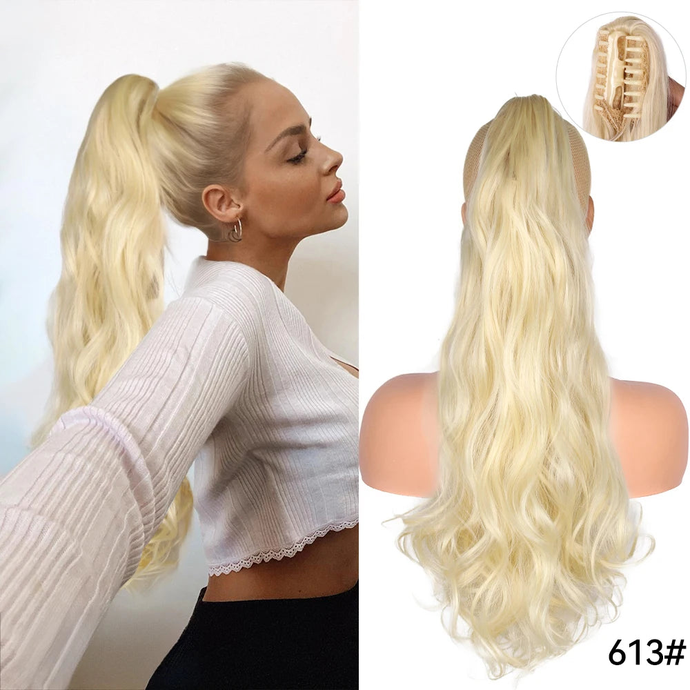 Long Straight Claw Clip On Ponytail Hair Extension Synthetic 22Inch Wavy Ponytail Fake Hairpiece For Women Pony Tail Hairpiece