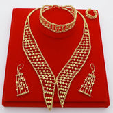 Women Necklace Set Gold Plated Jewelry Choker Luxury Colorful Rhinestone Rings Earrings Bracelet Wedding Jewellery Beauty hair & fashionfj