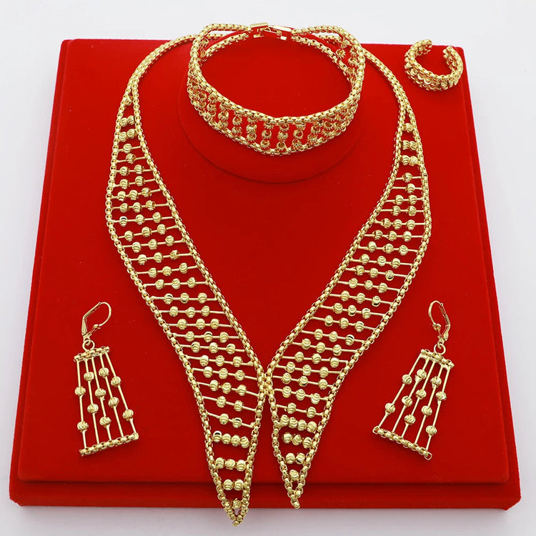 Women Necklace Set Gold Plated Jewelry Choker Luxury Colorful Rhinestone Rings Earrings Bracelet Wedding Jewellery Beauty hair & fashionfj