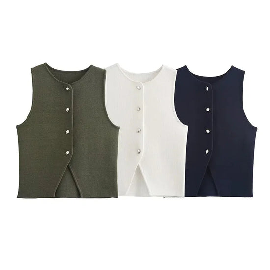 2025 New Sweater Vest for Female Summer Sleeveless Cropped Knitted Vests Woman Solid Color Basic Slim Streetwear Y2K Tanks Tops