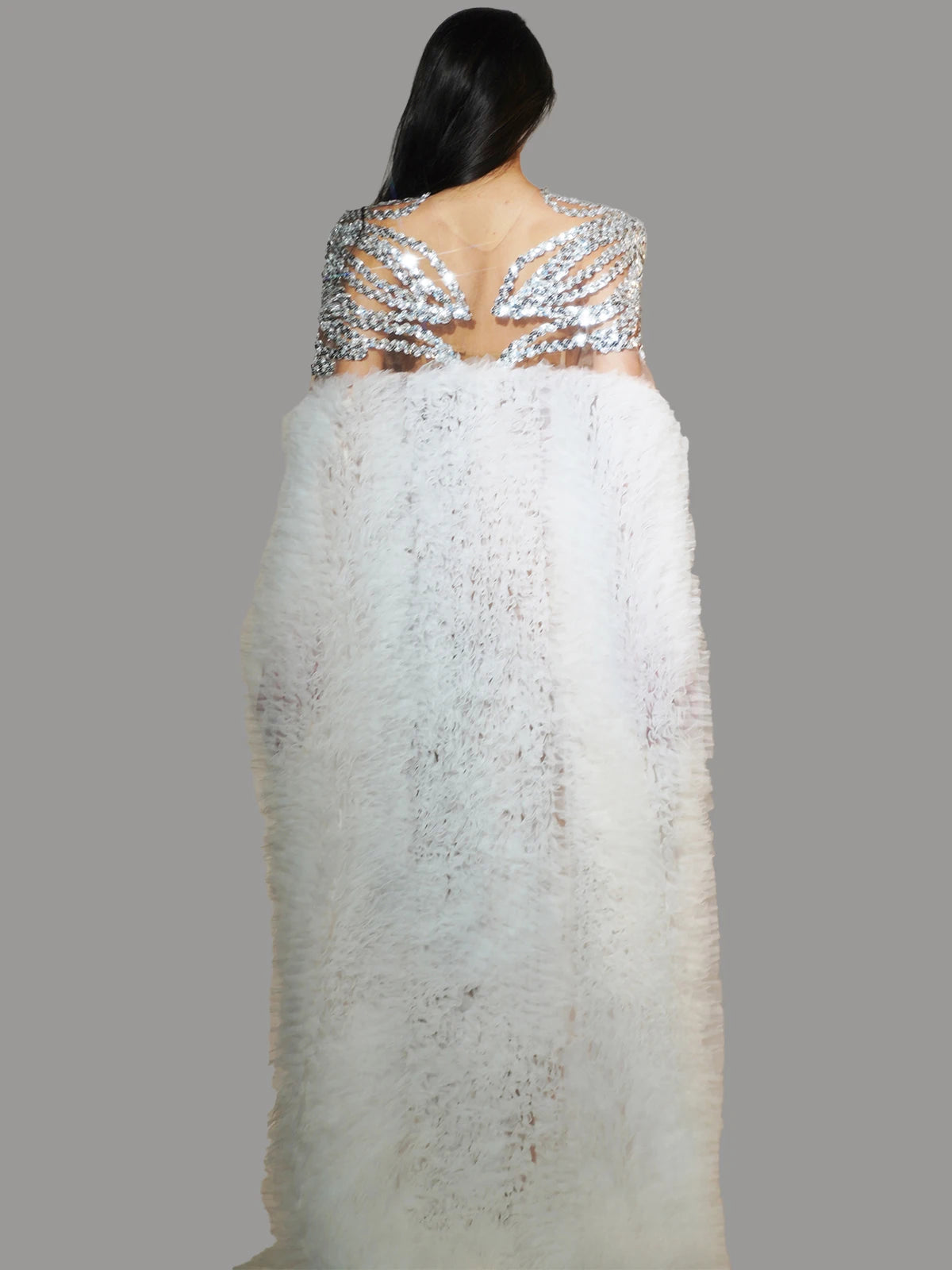 Dance Costume Singer Prom Dinner Gown Evening Banquet Party Elegant Silver Glitter Sequin Birthday Wedding Dress with Cloak Beauty hair & fashionfj