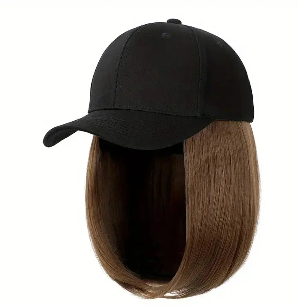 Hat Wigs Synthetic Short Bob Straight Wig With Black Baseball Cap Adjustable Hat Wigs Straight Hair Extensions For Women Fashion Beauty hair & fashionfj