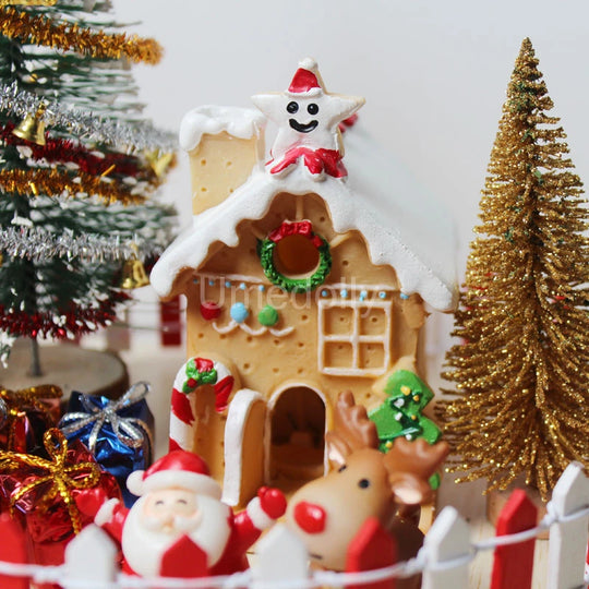 1/12 Scale Miniature Dollhouse Christmas Tree & Mini Fence Doll House X-mas Wreath Decoration Accessories Toy