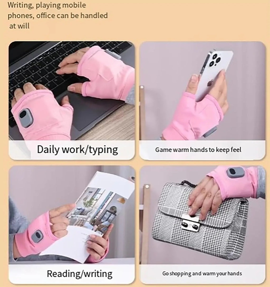 Rechargeable Heated Gloves 360 Degree Thermal Heated Windproof Warm Fingerless for Outdoor Hiking Cycling Winter Sports