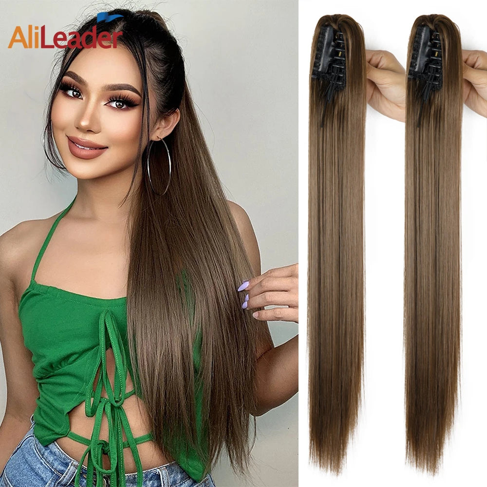 Long Straight Claw Clip On Ponytail Hair Extension Synthetic 22Inch Wavy Ponytail Fake Hairpiece For Women Pony Tail Hairpiece