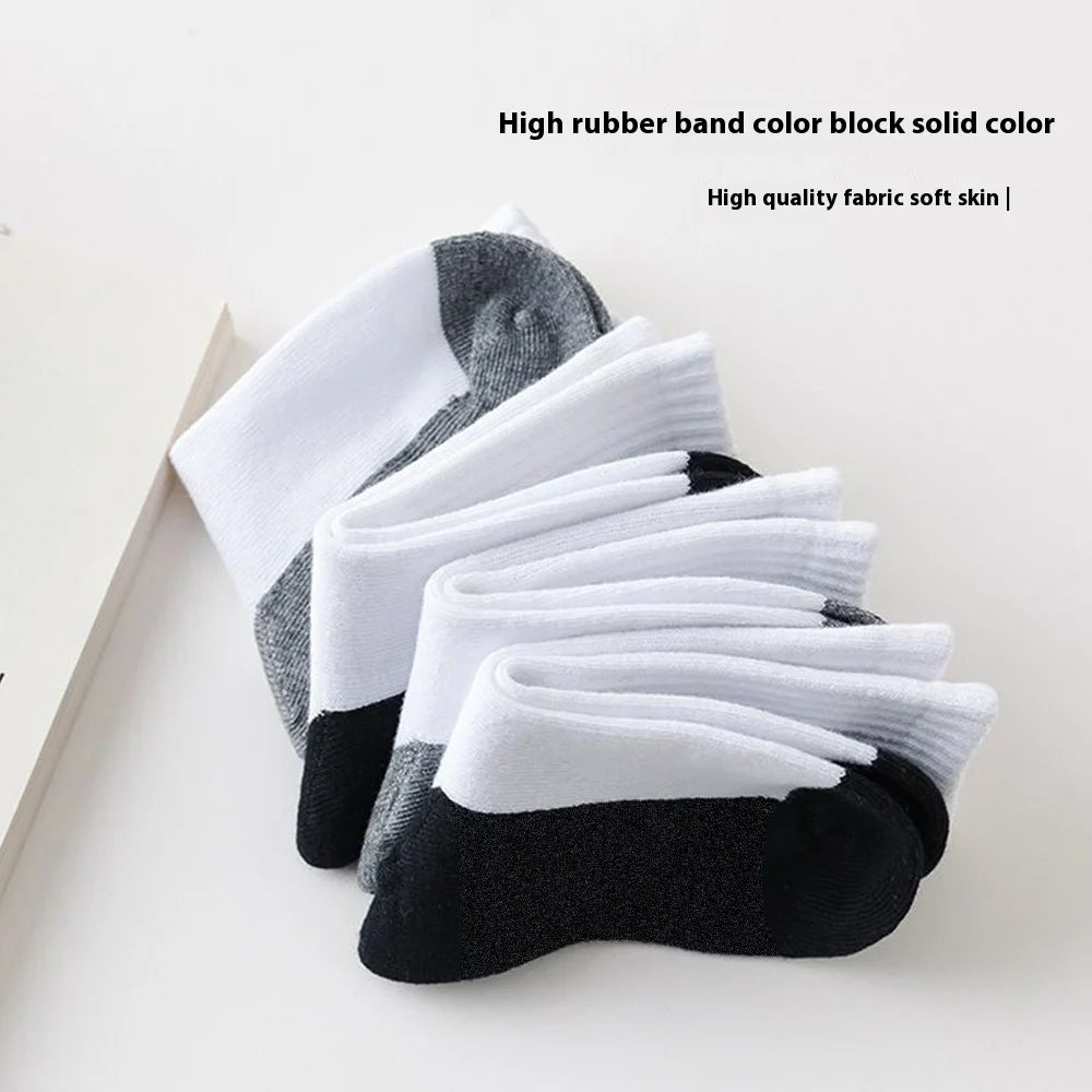 5 pairs of campus student white socks, boys' mid tube socks, mesh socks, breathable, spring and summer sports and leisure socks