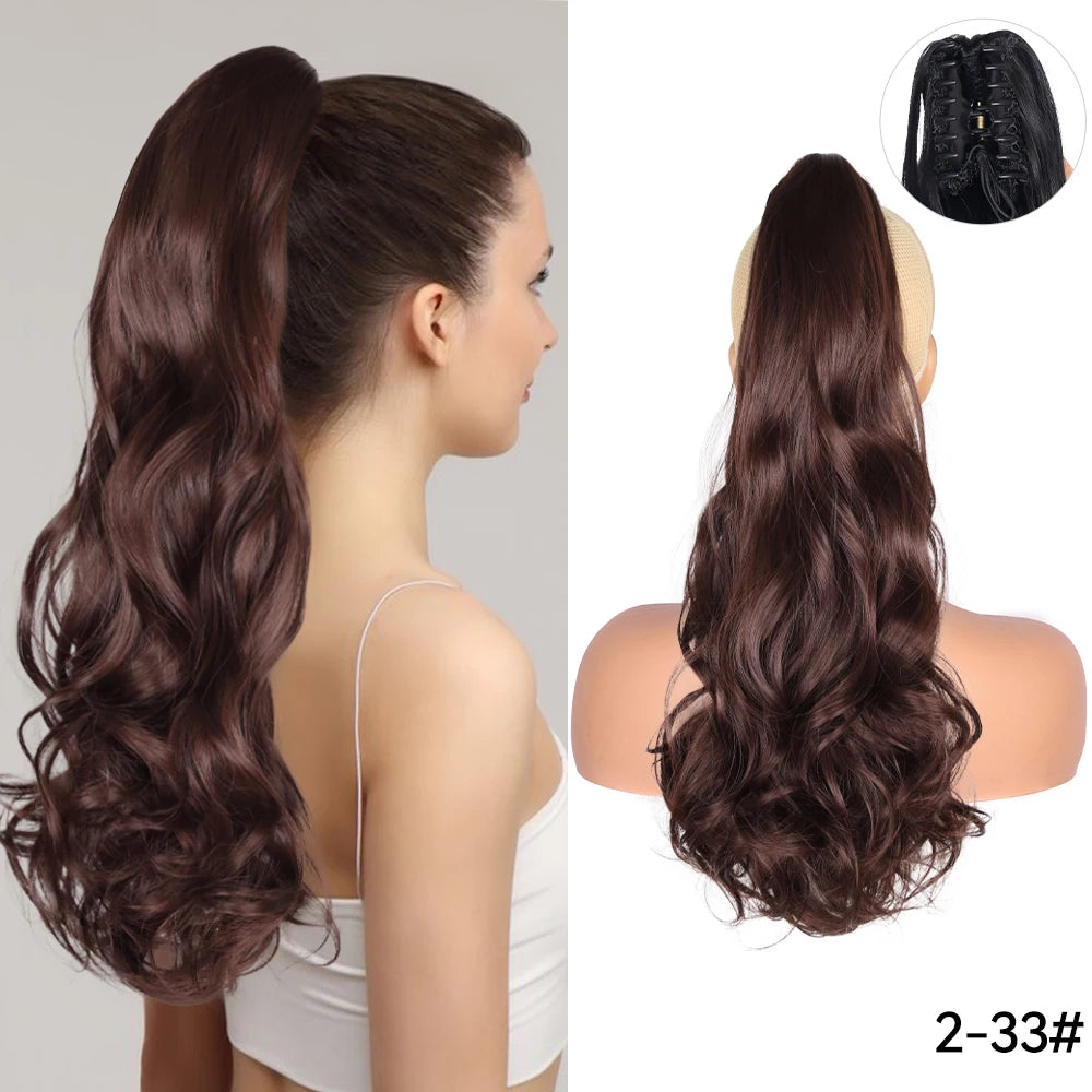 Long Straight Claw Clip On Ponytail Hair Extension Synthetic 22Inch Wavy Ponytail Fake Hairpiece For Women Pony Tail Hairpiece