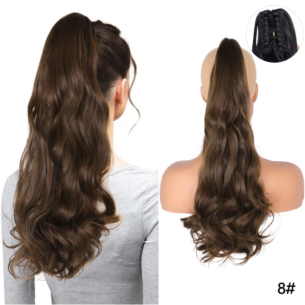 Long Straight Claw Clip On Ponytail Hair Extension Synthetic 22Inch Wavy Ponytail Fake Hairpiece For Women Pony Tail Hairpiece