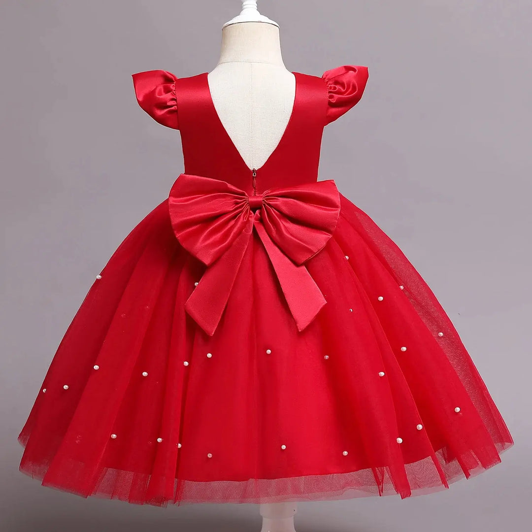 Toddler Baby Girl Birthday Party Dresses Backless Bow Beading Blue Princess Dress Newborn Infant Baptism Ceremony Costume 1-5Yrs Beauty hair & fashionfj