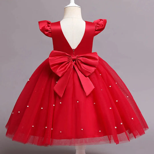 Toddler Baby Girl Birthday Party Dresses Backless Bow Beading Blue Princess Dress Newborn Infant Baptism Ceremony Costume 1-5Yrs Beauty hair & fashionfj