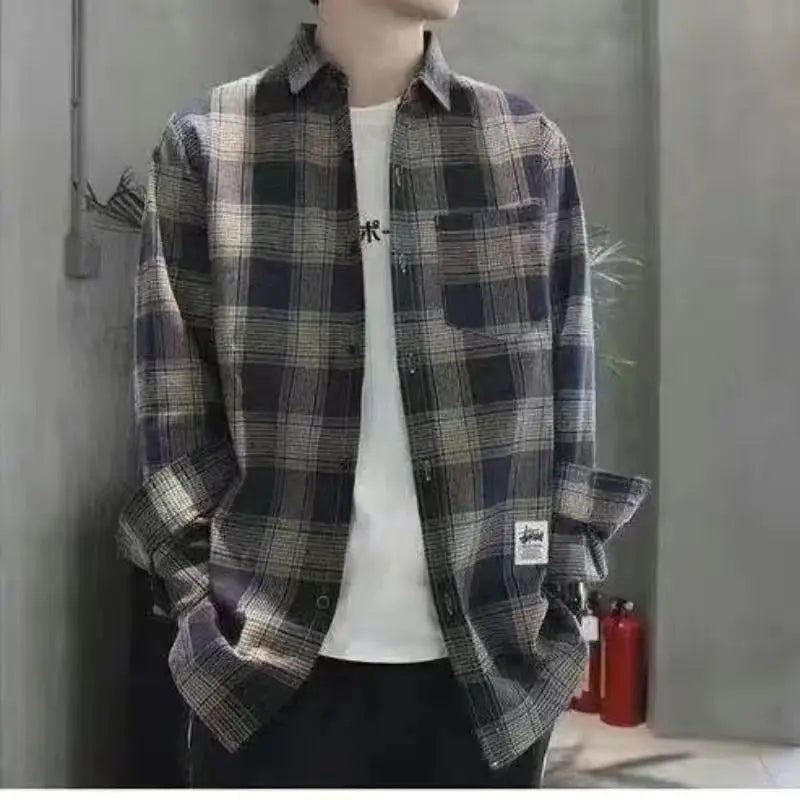 Long Sleeve Men's Shirt and Blouse Cargo Clothes with Pocket Plaid Male Top Luxury Button Aesthetic Sleeves Fashion 2024 Vintage Beauty hair & fashionfj