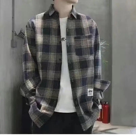 Long Sleeve Men's Shirt and Blouse Cargo Clothes with Pocket Plaid Male Top Luxury Button Aesthetic Sleeves Fashion 2024 Vintage Beauty hair & fashionfj