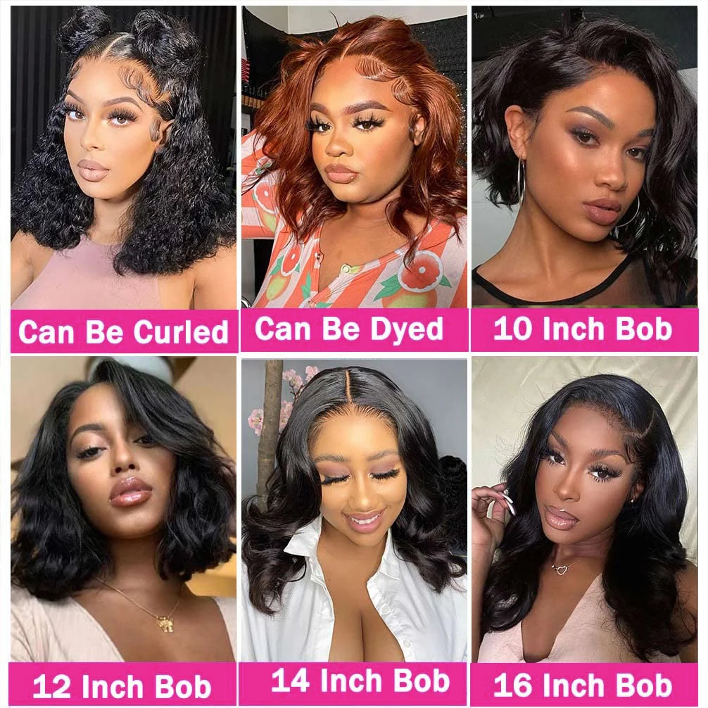 Brazilian Body Wave Short Bob Wig 13x4 Lace Frontal  4x4 Closure Human Hair Wig 200 Density For Women With Natural Wave Bob Wigs