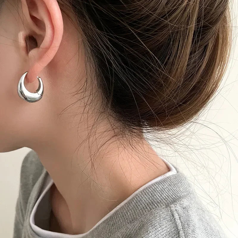 Silver Gold Color Simple Wide Huggies Gothic Hoop Earrings for Women European Unisex Piercing Rock Jewelry Ear Buckles