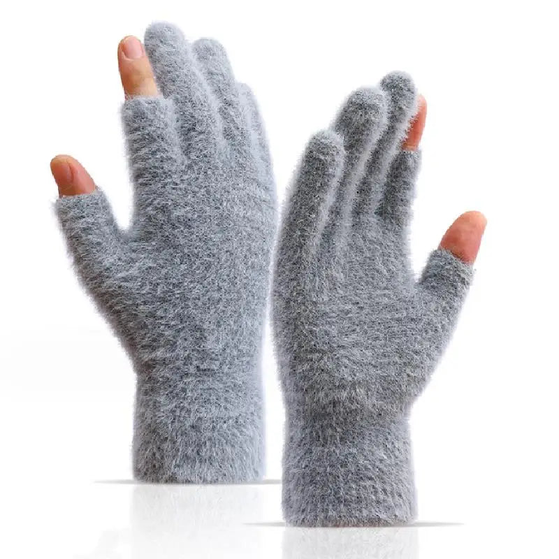 Winter Warmth Fingerless Gloves Mink Fur Knitted Gloves Sliding Screen Outdoors Warmth Cold-proof Mittens for Men and Women