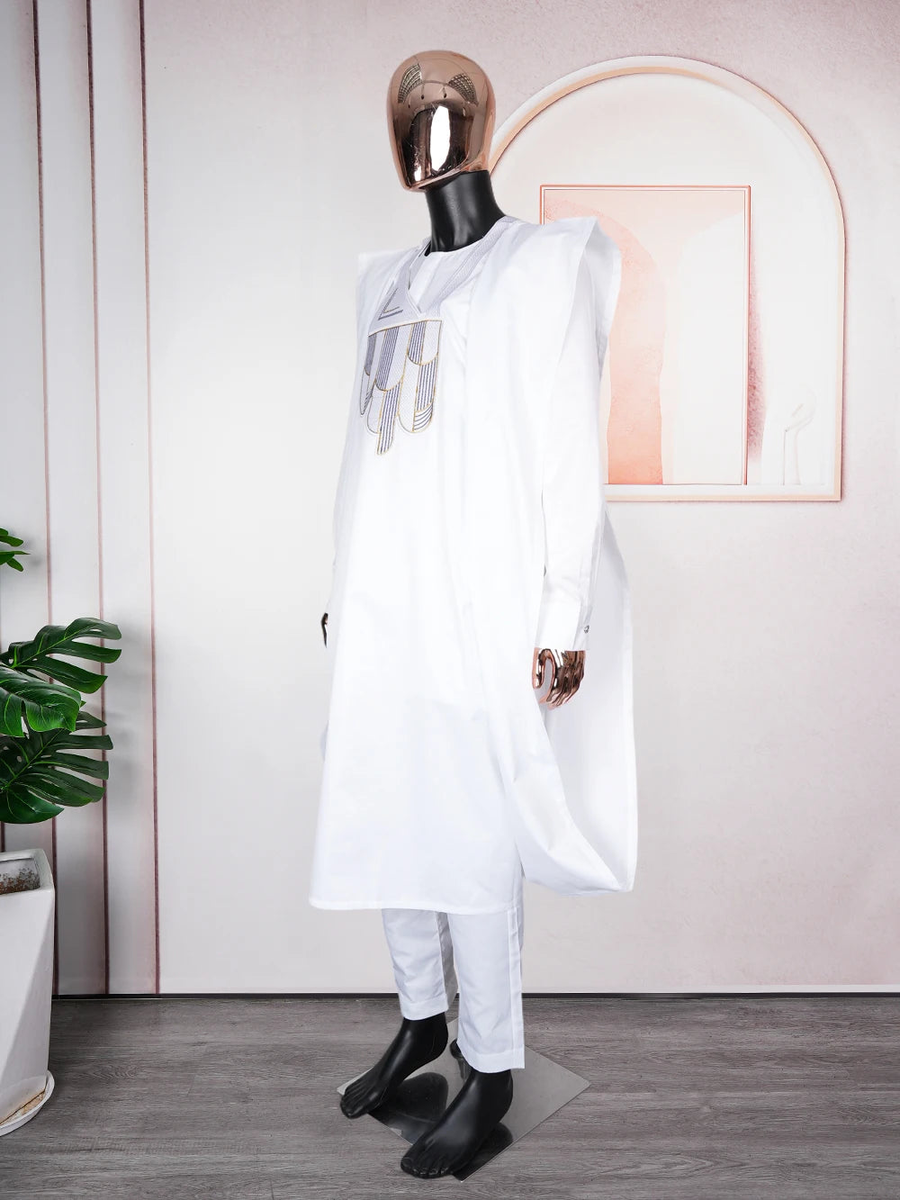 H&D New African Clothes for Men Bazan High -Quality Embroidery Robe Shirt Pants 3 PCS Set White wedding Party Ramadan Clothing Beauty hair & fashionfj